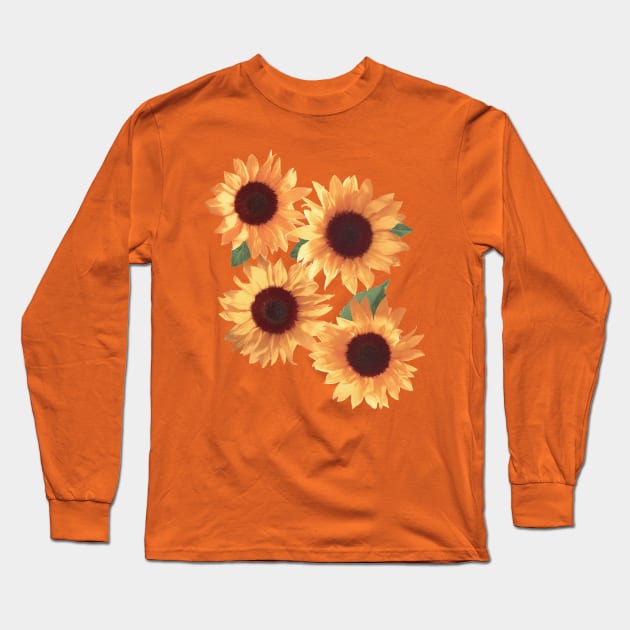 Happy Orange Sunflowers Long Sleeve T-Shirt by micklyn